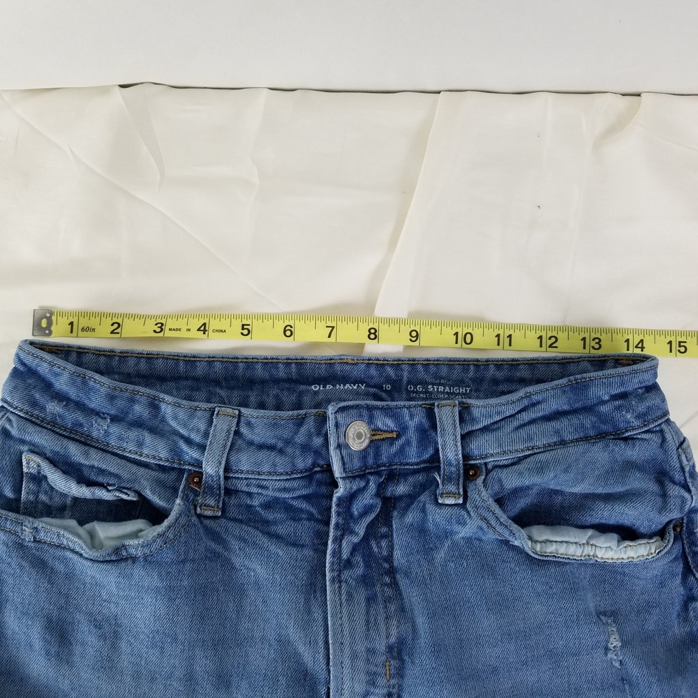 Old Navy Womens Size 10 High Rise OG Straight Distressed Jeans Medium Wash Denim - Picture 3 of 10